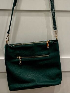 Moda Luxe Dark Green Crossbody Bag with Gold Hardware